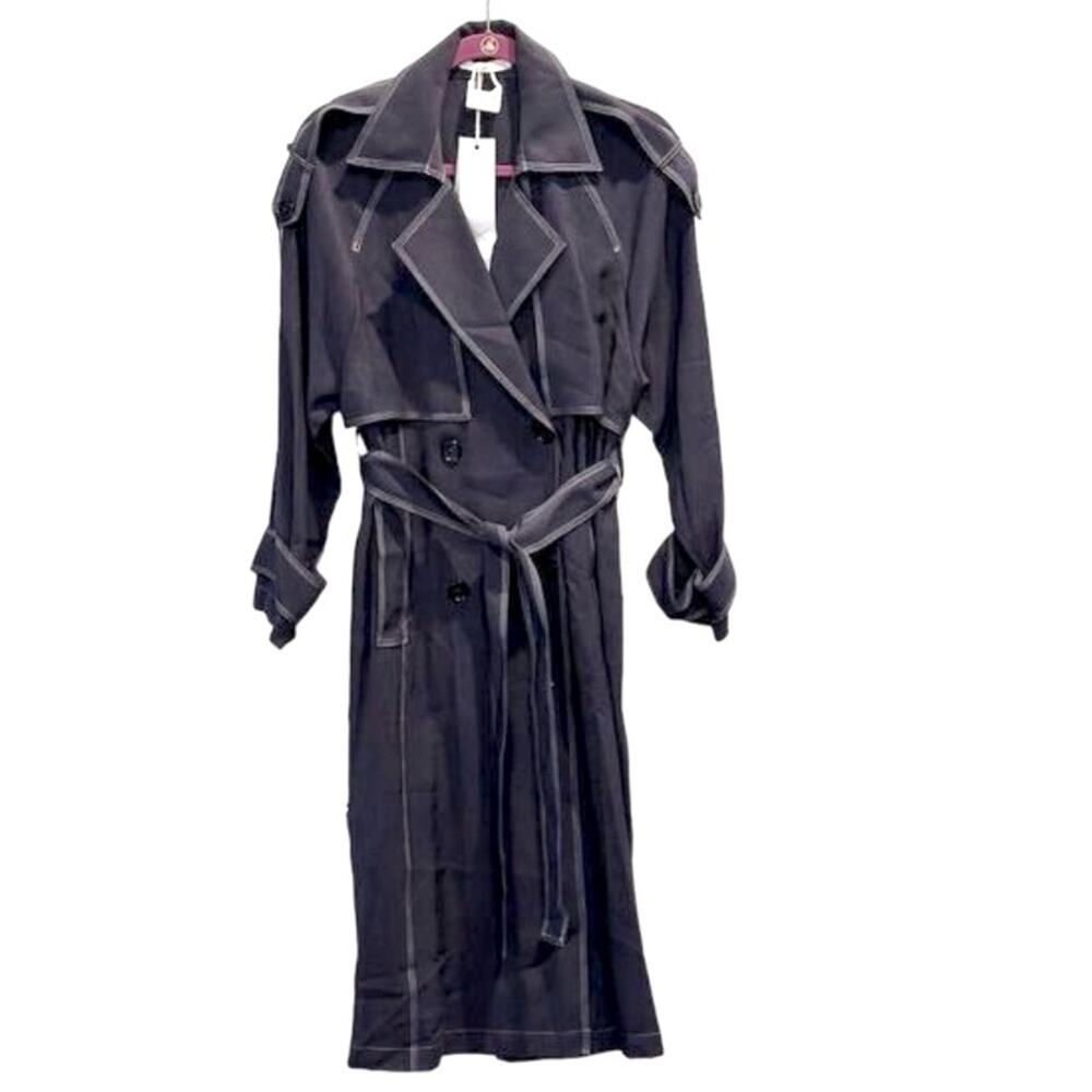 Xueli  Women's Blue Trench Coat Windbreaker Long Belted Lapel Collar‎ size  S